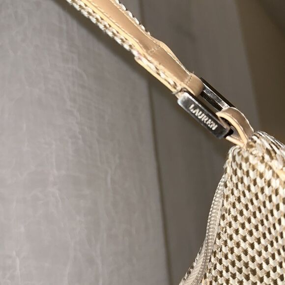 LRL Ivory Tan White Pink Gold Houndstooth Leather Silver Tone Hardware Hobo Bag - Picture 7 of 16